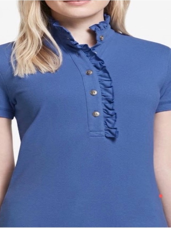 Tory Burch Tops - Tory Burch Lydia Ruffle-Placket Short Sleeve Women's Polo Blouse - Indigo Size L